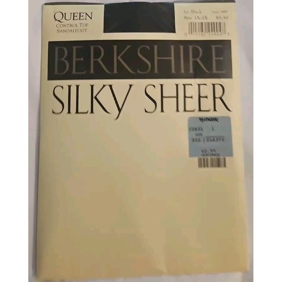 BERKSHIRE QUEEN SILKY SHEER CONTROL TOP PANTYHOSE W Sandalfoot 1X-2X Jet Black - Picture 2 of 6